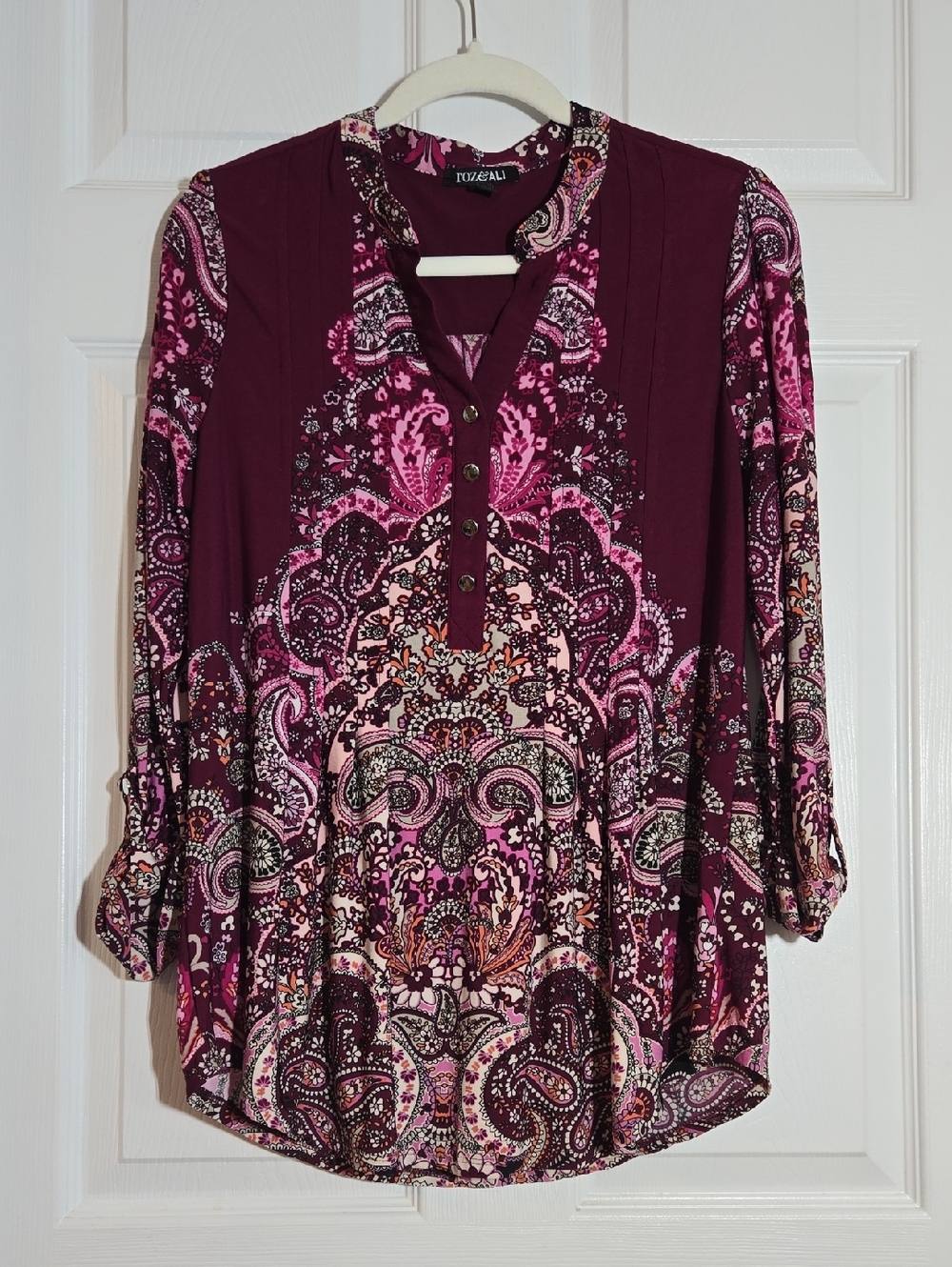 Roz & Ali Paisley Henley Tunic in Berry and Pink Size Medium - Picture 1 of 6
